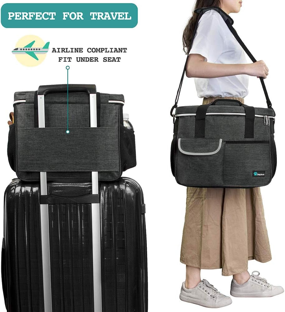 Dog Travel Organizer Kit – Pet Travel Bag with Food Containers & Collapsible Bowls