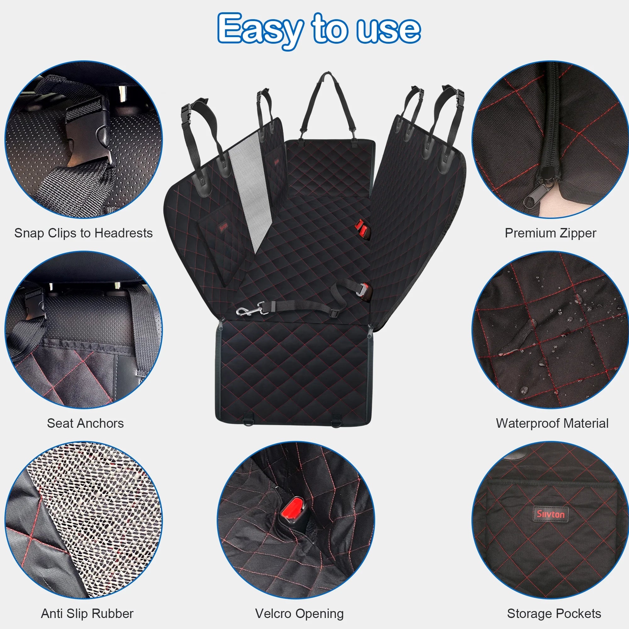 Dog Car Seat Cover for Back Seat, Waterproof Car Seat Protector for Dogs with Side Flaps, Scratchproof Dog Backseat Cover, Durable Nonslip Dog Hammock for Sedans, Trucks, Suvs, Standard